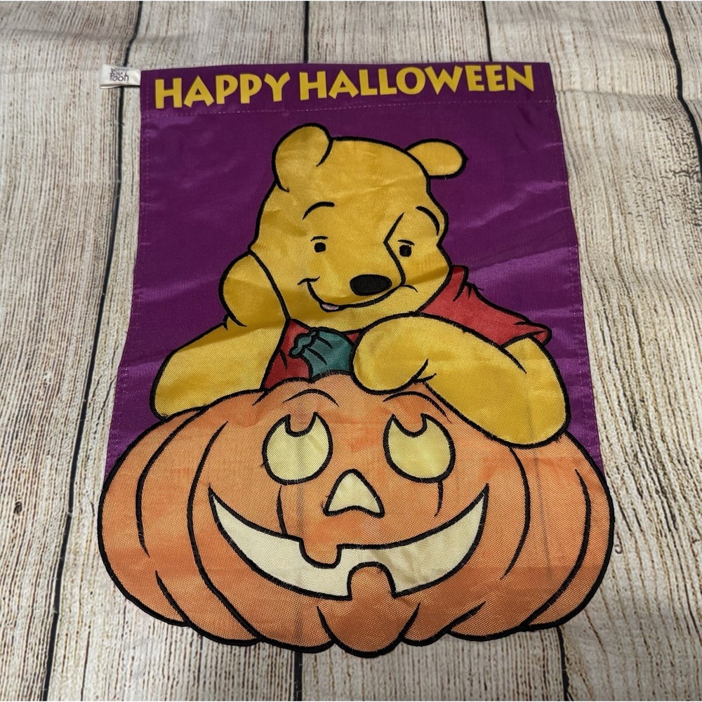 Winnie the Pooh Happy Halloween w/Pumpkin Small Nylon Garden Flag TubH9